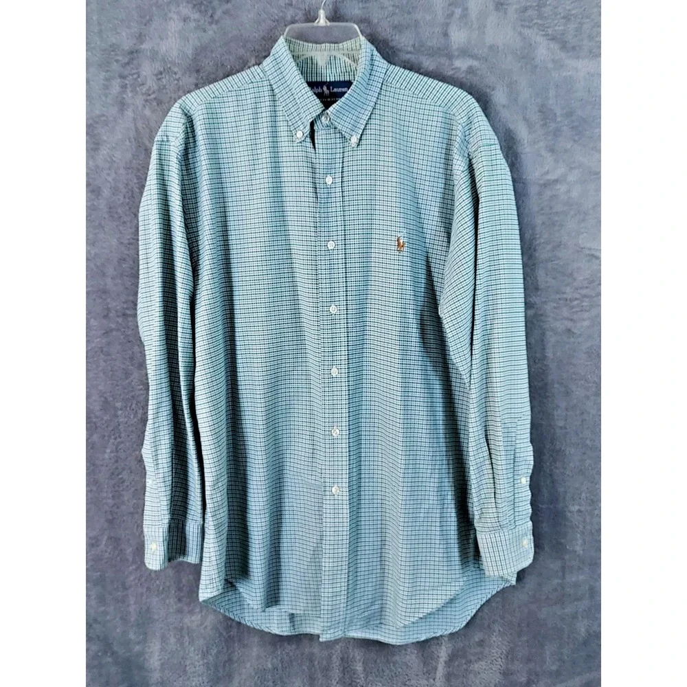 Ralph Lauren Yarmouth Cotton Oxford Mens 15.5 32-33 Green Check Flesh Pony Shirt